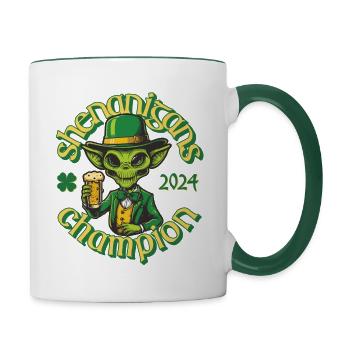 St Patrick's Day - Alien - Shenanigans champion - Contrasting Mug - white/dark green - Right