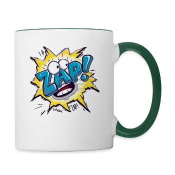 crash bang boom comic cartoon Geräusche Zip Zap - Tasse zweifarbig - Weiß/Dunkelgrün - Rechts