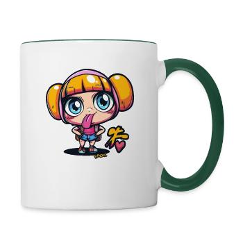 Freche Cartoon-Anime-Girl-Illustration - Tasse zweifarbig - Weiß/Dunkelgrün - Rechts