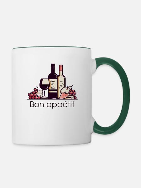 Wein, Trauben, Käse - Guten Appetit! - Tasse zweifarbig - Weiß/Dunkelgrün