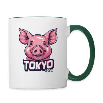 Big smile and funny Tokyo pig - Contrasting Mug - white/dark green - Right