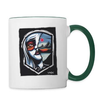 Abstrait Anime Dessin Animé Femme et Nature - Mug contrasté - blanc/vert foncé - Droite