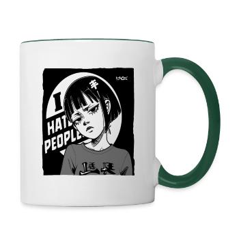 Cooles, Emo-Anime-Mädchen, Ich hasse Menschen - Tasse zweifarbig - Weiß/Dunkelgrün - Rechts