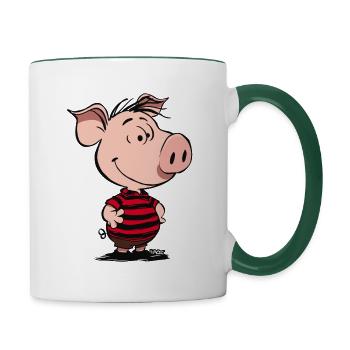 Kleiner lustiger Schweine-Junge - Tasse zweifarbig - Weiß/Dunkelgrün - Rechts