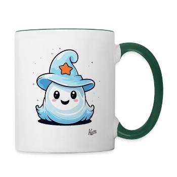 Süßes kleines Gespenst mit Zauberhut - Tasse zweifarbig - Weiß/Dunkelgrün - Rechts