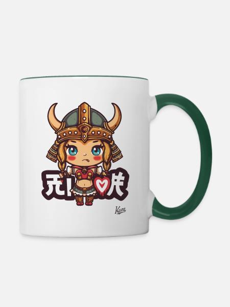 süßes chibi Barbaren Wikinger Mädchen - Tasse zweifarbig - Weiß/Dunkelgrün