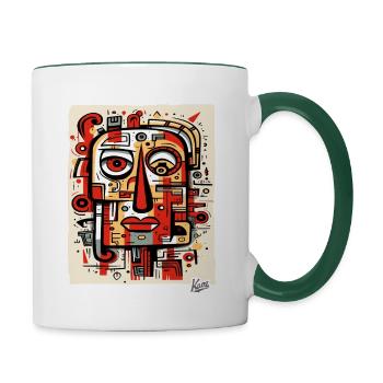 Art abstrait : Portrait de visage du cubisme moderne - Mug contrasté - blanc/vert foncé - Droite