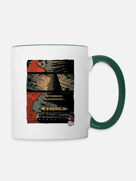 Zoom auf die Gitarre - Tasse zweifarbig - Weiß/Dunkelgrün