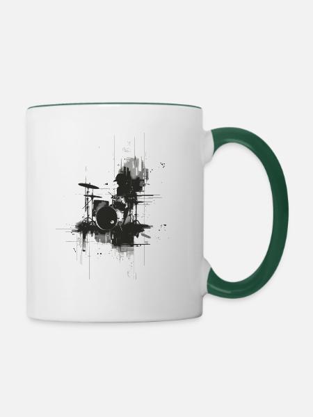 Drumkit Zeichnung - Tasse zweifarbig - Weiß/Dunkelgrün