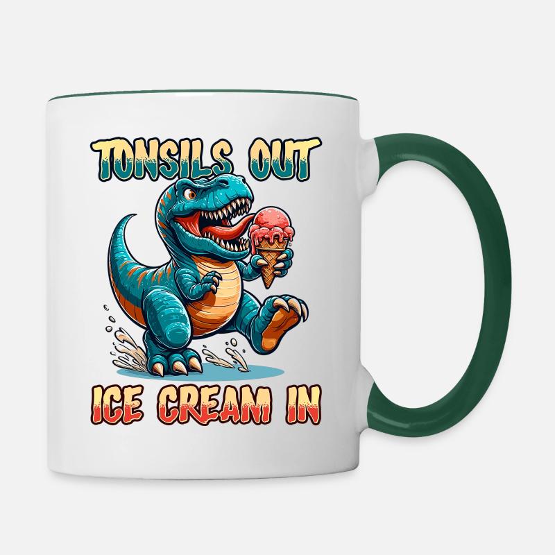 Tonsils Out Ice Cream In Dino Tonsillectomy Tonsil - Contrasting Mug - white/dark green