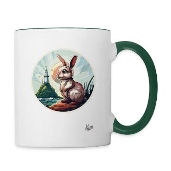 The hare at the lighthouse - Contrasting Mug - white/dark green - Right