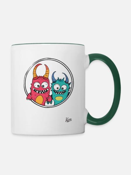 Lustige Monster-Freunde - Tasse zweifarbig - Weiß/Dunkelgrün