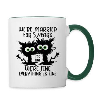5 Jahre Verheiratet Holzhochzeit Geschenkidee - Tasse zweifarbig - Weiß/Dunkelgrün - Rechts
