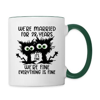 28 ans marié oeillet cadeau de mariage - Mug contrasté - blanc/vert foncé - Droite