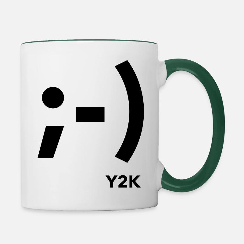 Clin d’œil Sourire Y2k Noir - Mug contrasté - blanc/vert foncé
