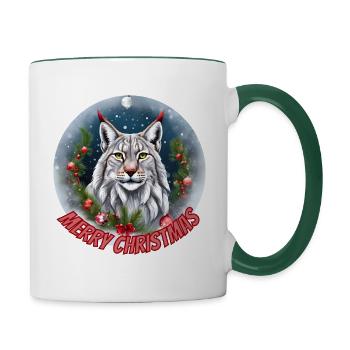 Luchs (Merry Christmas) - Tasse zweifarbig - Weiß/Dunkelgrün - Rechts