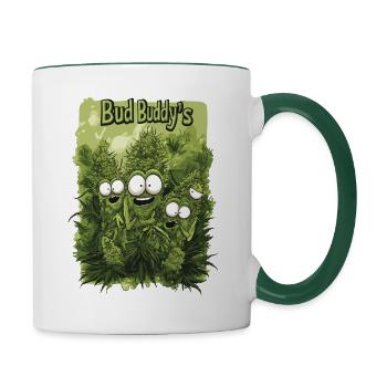 Bud Buddys Kiffer Freunde Cannabis Weed - Tasse zweifarbig - Weiß/Dunkelgrün - Rechts