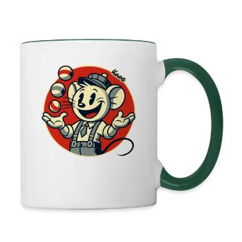Lustige Retro-Maus als Jongleur - Tasse zweifarbig - Weiß/Dunkelgrün - Rechts