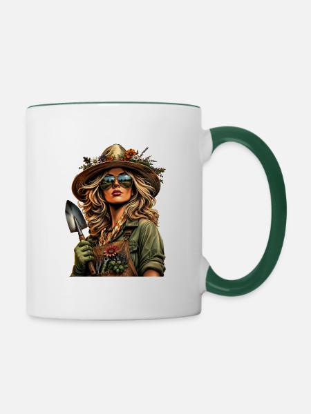 Gärtnerin Gartenliebe - Tasse zweifarbig - Weiß/Dunkelgrün