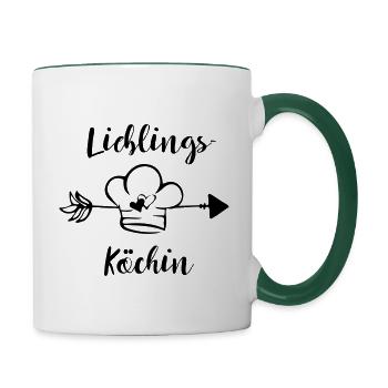 Lieblingsköchin Küche Köchin Koch Spruch Geschenk - Tasse zweifarbig - Weiß/Dunkelgrün - Rechts