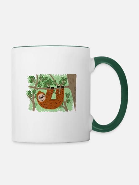 Ein chilliges Faultier - Tasse zweifarbig - Weiß/Dunkelgrün