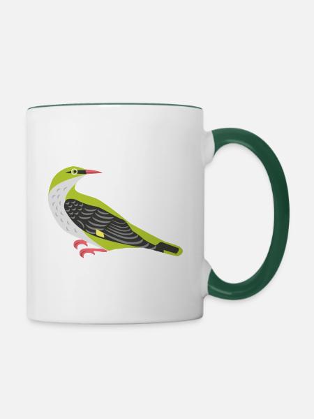 Pirol Vogel Weiblich / Grafik Illustration - Tasse zweifarbig - Weiß/Dunkelgrün