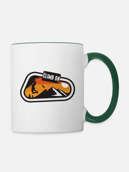 Klettern Bouldern Kletterer Bergsteiger Felsklette - Tasse zweifarbig - Weiß/Dunkelgrün