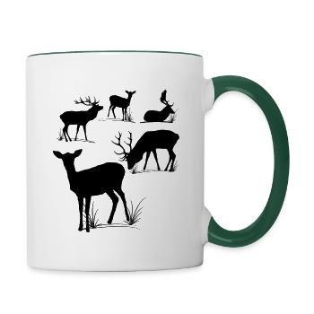 Deer, roe deer, fallow deer, fallow deer, roebuck - Contrasting Mug - white/dark green - Right