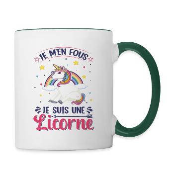 Je M'en Fous Je Suis Une Licorne - Mug contrasté - blanc/vert foncé - Droite