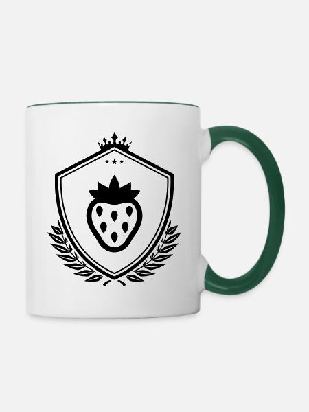 Erdbeere schild - Tasse zweifarbig - Weiß/Dunkelgrün