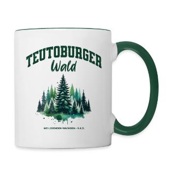 Teutoburger Wald Herrmansweg Natur Wandern Shirt - Tasse zweifarbig - Weiß/Dunkelgrün - Rechts
