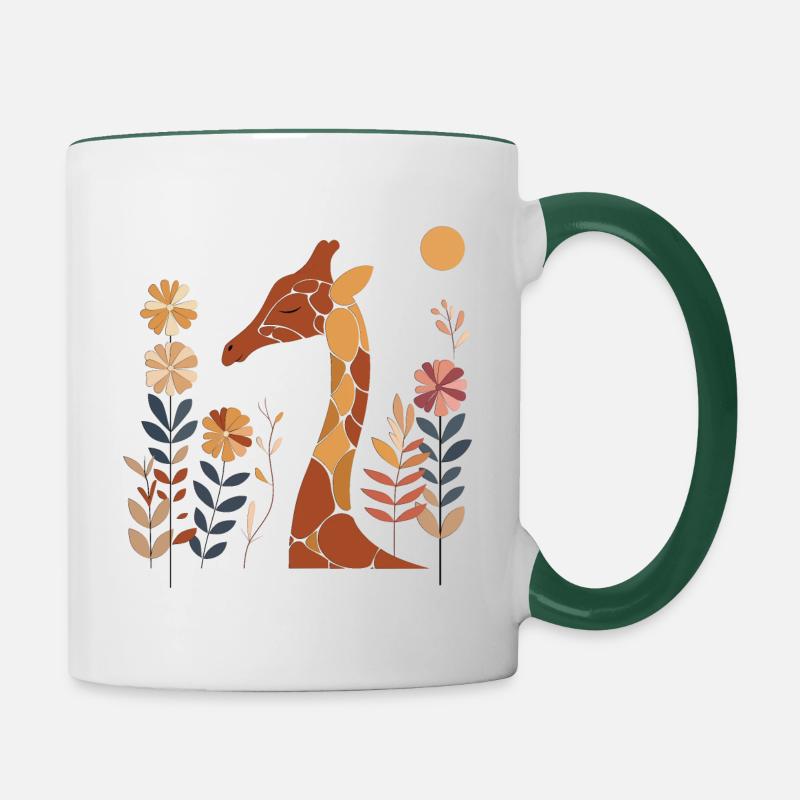 Florale Giraffe - Tasse zweifarbig - Weiß/Dunkelgrün