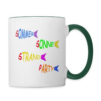 sommer sonne strand party fische - Tasse zweifarbig - Weiß/Dunkelgrün - Rechts