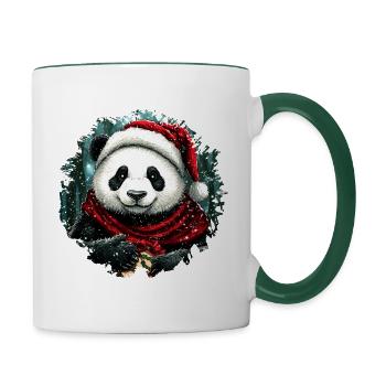 Pandas Christmas - Contrasting Mug - white/dark green - Right