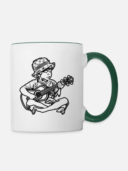 Ukulele Junge - Tasse zweifarbig - Weiß/Dunkelgrün