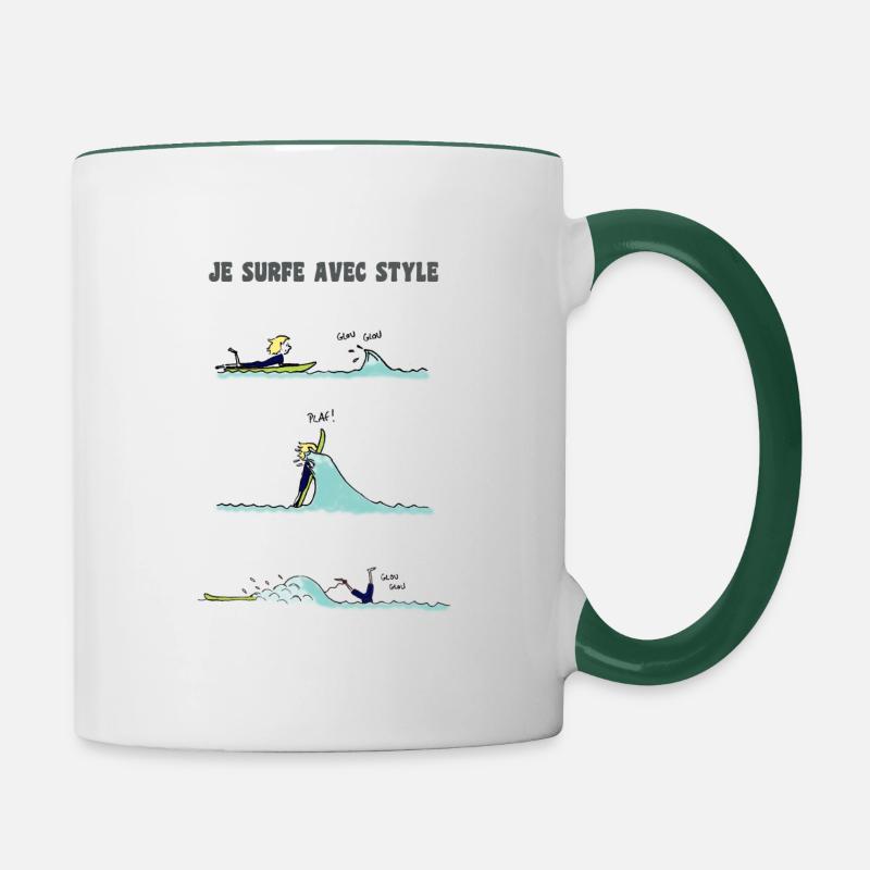 Je surfe avec style - Mug contrasté - blanc/vert foncé