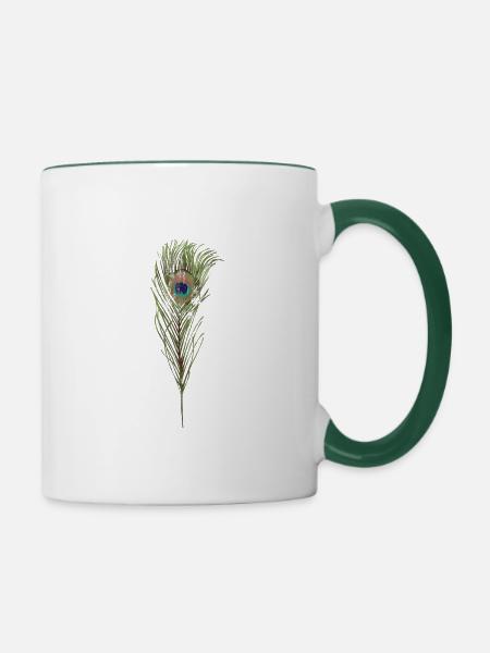 Pfauenfeder - Tasse zweifarbig - Weiß/Dunkelgrün