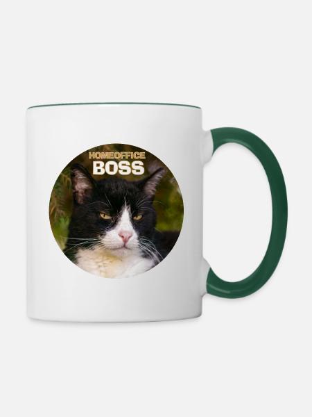Homeoffice Boss Katze - Tasse zweifarbig - Weiß/Dunkelgrün