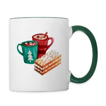 Illustration des desserts de Noël - Mug contrasté - blanc/vert foncé - Droite