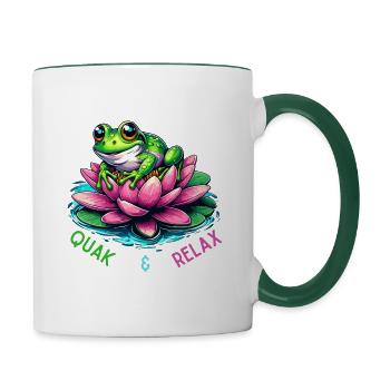 Quak & Relax witziges Frosch Design - Tasse zweifarbig - Weiß/Dunkelgrün - Rechts