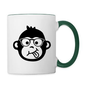 monkey affe brille emoji - Tasse zweifarbig - Weiß/Dunkelgrün - Rechts