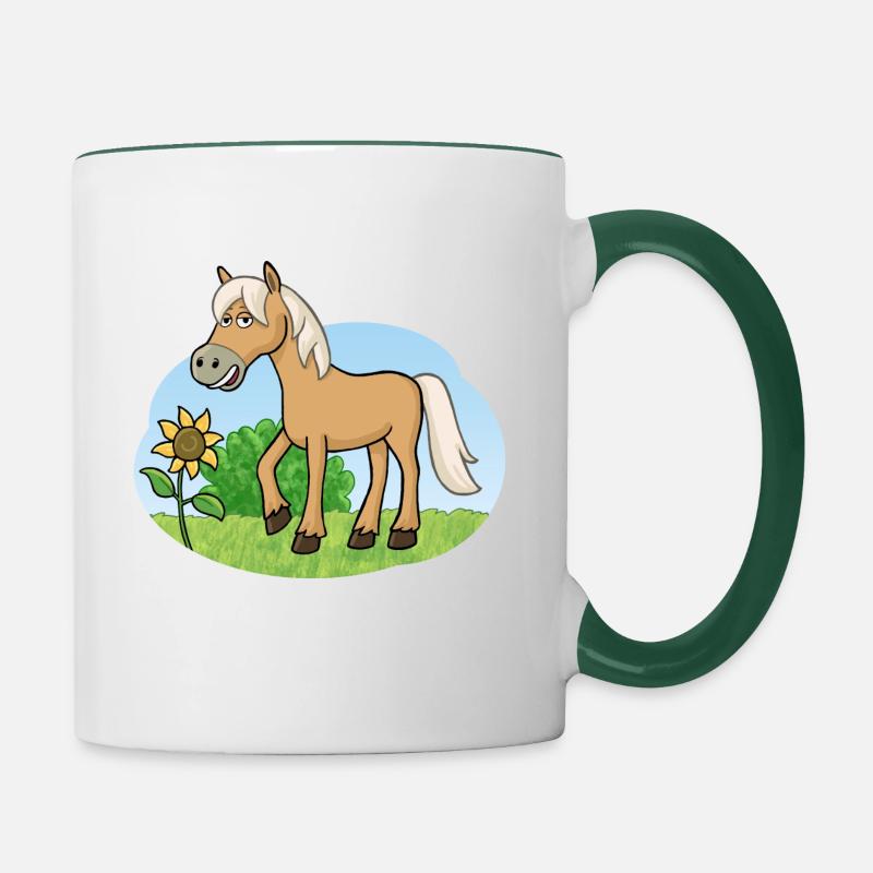 Drôle de cheval sur prairie - Mug contrasté - blanc/vert foncé