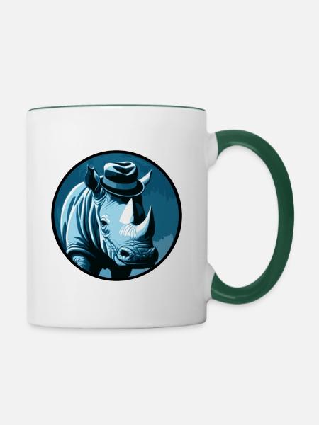 Nashorn mit Hut - Tasse zweifarbig - Weiß/Dunkelgrün