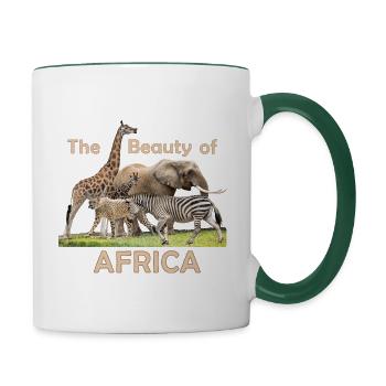 Girafe, Éléphant, Guépard, Zèbre, Faune africaine - Mug contrasté - blanc/vert foncé - Droite
