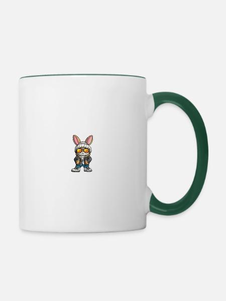 Hase Winter Comic - Tasse zweifarbig - Weiß/Dunkelgrün