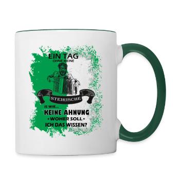 Steiermark Spruch Steirische Harmonika - Tasse zweifarbig - Weiß/Dunkelgrün - Rechts
