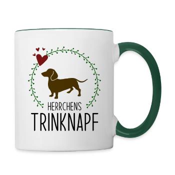 Herrchens Trinknapf Dackel - Tasse zweifarbig - Weiß/Dunkelgrün - Rechts
