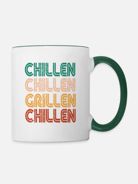 Grillen Chillen Barbecue Retro - Tasse zweifarbig - Weiß/Dunkelgrün