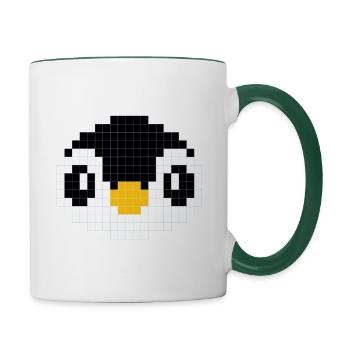 Pixelated penguin head - Contrasting Mug - white/dark green - Right