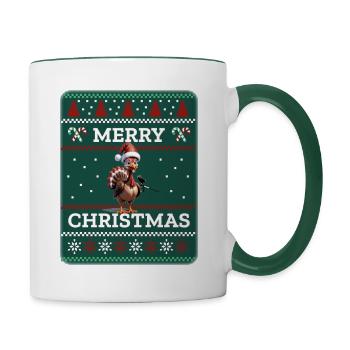 Paintball dinde souhaitant un joyeux Noël - Mug contrasté - blanc/vert foncé - Droite